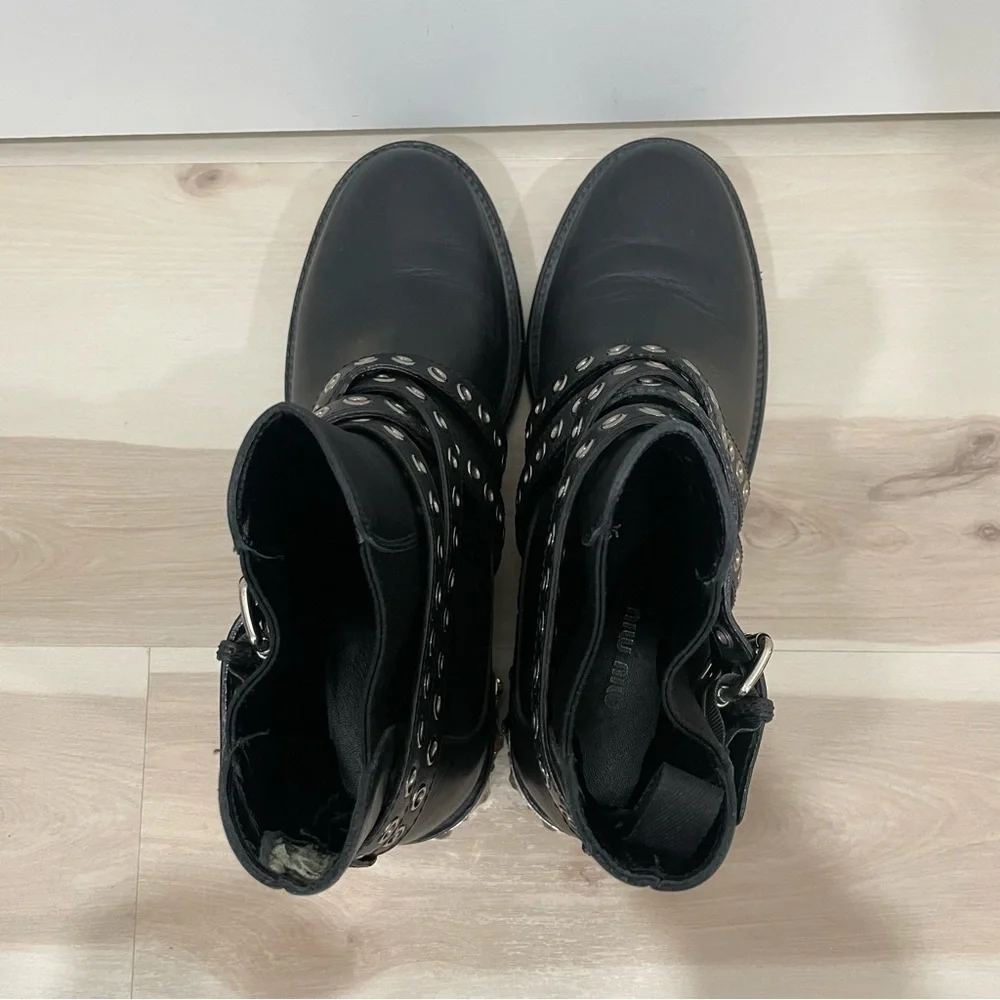 Miu Miu 5T652A Bisonte 2 Nero (Black) Women’s Biker Leather Boots Size 41 Buckle - Picture 7 of 16